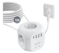 LENCENT Multiprise avec Interrupteur Cube Secteur 4 Prises, 3 USB & 1 USB C | Multiprise USB Parafoudre et 4 Interrupteurs Rallonge Electrique 5M Câble la Maison et au Bureau