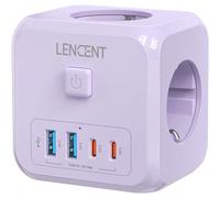 LENCENT Murale Europe Prise Multiple Secteur USB Multiprise Murale, 7 en 1 Cube Chargeur USB avec 3 Sorties AC 4000W, 2 Type C et 2 Ports USB, avec Interrupteur Idéal pour Salon Bureau Chambre,Violet