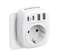 LENCENT Prise, multiprise USB, adaptateur de prise UE, 5 en 1, avec 3 ports USB 2,4 A, 1 port de type C 3 A, prise murale et d’alimentation Schuko, 4000 W. avec sécurité enfant, blanche