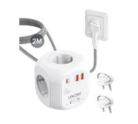 LENCENT Rallonge Multiprise 4 Sortie AC avec 2 QC3,0 et 1 PD20W, Prise Multiple 2500W avec Interrupteur et Rallonge Electrique 2 Mètres pour Maison Bureau Fiche Plate, Tressé Câble, Blanc
