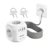 LENCENT Rallonge Multiprise 4 Sortie AC avec 2 USB A et 2 Type C 2500W | Prise Multiple avec Interrupteur Rallonge Electrique 2 Mètres, Convient pour Maison, Bureau, Fiche Plate, Tressé Câble, Blanc
