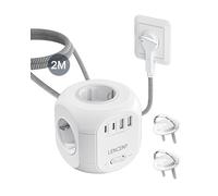 LENCENT Rallonge Multiprise 4 Sortie AC avec 2 USB A et 2 Type C, Prise Multiple 2500W avec Interrupteur et Rallonge Electrique 2 Mètres, Convient pour Maison, Bureau, Fiche Plate, Tressé Câble, Blanc