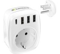 LENCENT Type B Adaptateur Prise USA 5 en 1, Adaptateur Prise Canada avec 3 USB + 1 USB-C, Adaptateur Voyage FR 2 Broches vers USA 3 Broches pour Américain Mexique Thailande