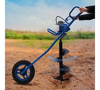 LENDISIY Tarière à Essence 2 Temps, Tarière Thermique à Roues de 63 CC 2,2 KW, Tarière à Essence pour Pieux, Tarière de Jardin avec Accessoires de Forage Ø 300 mm, Tarière à Terre avec Brouette