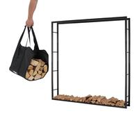 Lendo Online Porte-bois de chauffage + sac de transport - Range-Bûches pour Usage Intérieur Extérieur - Rangement en bois de cheminée - Porte-Bûches - Noir - Métal (196x25x196cm)