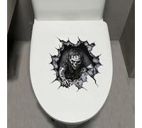 Leniutor 1 autocollant d'Halloween zombie pour abattant de toilettes, motif tête de mort en 3D, décoration murale effrayante amovible pour maison hantée (zombie mâle)