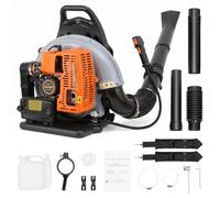 LENJKYYO Souffleur à feuilles à essence 63 CC 2,7 kW avec moteur à essence 6800 tr/min, réservoir de 1,8 l, buse réglable et bandoulière, collecteur de feuilles pour cour et jardin
