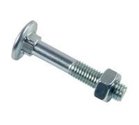 LENNIE, Boulon poêlier tête ronde large, Ø8x25, Boulons poêlier tête ronde large,en acier zingué blanc, Empreinte fendue en croix, avec écrou hexagonal, Livré avec écrou, Boite de 100