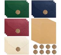 L'ensemble de Papeterie Vintage Papier, 20 Feuilles de Papier à Lettre Kraft A5, 12 Vintage Enveloppe et Autocollants de Sceau en Cire pour Invitations, Anniversaire, Mariage, Cartes