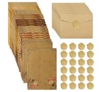 L'ensemble de Papeterie Vintage Papier, 24 Enveloppes en Papier Kraft Vintage, 24 Feuilles de Papier à Lettres Vintage et 24 Autocollants Sceau Effet Cire, pour la Saint-Valentin, les Invitations