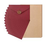 L'ensemble de Papeterie Vintage Papier, 24 Papier à Lettre Kraft Vintage, 12 Enveloppes en Lin et 12 Autocollants de Sceau en Cire, pour Invitations Anniversaire Mariage Cartes (A)