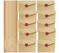 L'ensemble de Papeterie Vintage Papier, Papier a Lettre avec Enveloppe, 16 A5 Papier à Lettre Kraft Vintage et 10 Autocollants de Sceau en Cire, 10 Enveloppes de Papier Vintage pour Invitations