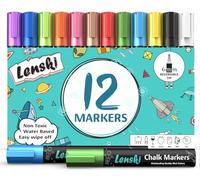 Lenski 12 Stylo Craie Pour Tableau Noir Effacable, Marqueur Craie Effacable | 6mm Feutre Crai e, Effacable Stylo Craie, Feutre Craie pour le Verre Fenêtre, Idee Cadeau Noel Original