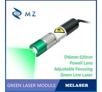 Lentille de focalisation réglable Powell D16mm 520nm 20mw 5V 12V 24V Module laser ligne verte de qualité industrielle