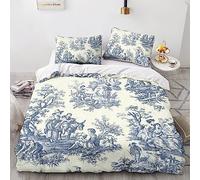LENTLY Ensemble de literie Motif Toile De Jouy 3D avec housse de couette en microfibre douce, parure de lit 3 pièces pour grand lit (220x240 cm)