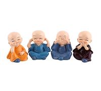 LenTLy Figurine de Quatre Petits Moines de Bouddha, Statue de Petit Moine Ornement Artisanal en Résine, Automobile, Décoration de la Maison avec Signification Traditionnelle Chinoise