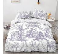LENTLY Motif de la Toile de Jouy 3 Pièces Ensemble Housse De Couette 3D Imprimé Literie Couette Housse De Couettes Ultra Doux Microfibre Hypoallergénique Couette Sets King（220x240cm）