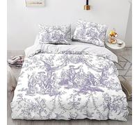 LENTLY Motif de la Toile de Jouy Parure De Lit Adulte Housse De Couette 3D Impression Literie Microfibre Housse De Couette avec Taie d'oreiller Housses De Couettes Double（200x200cm）