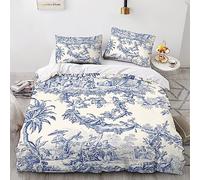 LENTLY Motif of Toile De Jouy Housse De Couette Parure De Lit Housses De Couette pour Enfants Luxe Déco Chambre Couette Sets Fermeture Éclair Cachée King（220x240cm）