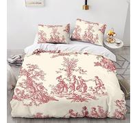 LENTLY Motif of Toile De Jouy Housse De Couettes Parure De Lit Parure Housse De Couette 3D Chambre Décor 3Pcs Housses De Couette Double（200x200cm）
