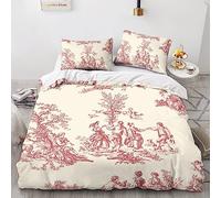 LENTLY Parure de lit avec housse de couette et taies d'oreiller motif Toile De Jouy Set de literie imprimé en 3D avec fermeture à glissière Design unique anti-allergique Housse de couette King