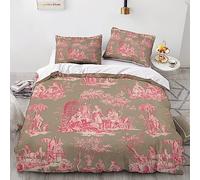 LENTLY Parure de lit avec motif Toile De Jouy, ensemble de literie en microfibre, housse de couette imprimée 3D avec couette et taie d'oreiller, fermeture éclair, housse de couette douce pour homme