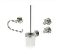 Lenz Ensemble d'accessoires de Salle de Bain Noa en Nickel - 4 pièces - Porte-Papier Toilette, Brosse WC et Deux Crochets pour Serviettes - À Coller ou à percer - avec Surface Anti-Traces de Doigts