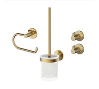 Lenz Juna 4190041 Ensemble d'accessoires de Salle de Bain en Or - 4 pièces - Porte-Papier Toilette, Brosse WC et Deux Crochets pour Serviettes - À Coller ou à percer - avec Surface Anti-Traces de