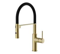 Lenz Robinet de cuisine NALU doré - Douchette flexible avec 2 types de jet - Fonction d'économie d'eau à deux niveaux - Surface anti-traces de doigts et montage par le haut - 46070241