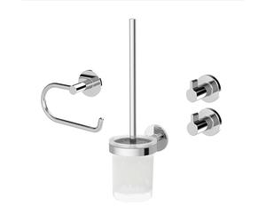 Lenz Vida 4490002 Kit d'accessoires de Salle de Bain chromé - 4 pièces - Porte-Papier Toilette, Brosse WC et Deux Crochets pour Serviettes - À Coller ou à percer - Finition de qualité supérieure