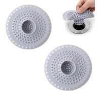 LEOINAER Set de 2 Filtre d'Écoulement pour Douche et Lavabo en Silicone - Hair Catcher et Protection pour Drain, Stoppeur de Cheveux et Filtre de Drain pour Baignoire et Lavabo (Gris)