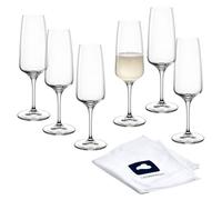 LEONARDO HOME CESTI 040968 Lot de 6 flûtes à champagne à pied bas avec chiffon de polissage - Passent au lave-vaisselle (240 ml) - Résistant aux chocs et à un usage quotidien - Verres à champagne à