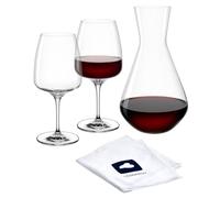 LEONARDO HOME CESTI 040974 Lot de 3 verres à vin avec chiffon de polissage - Passe au lave-vaisselle - Set de vin rouge résistant aux chocs - Verres à vin à style bas (500 ml) - Carafe en verre de
