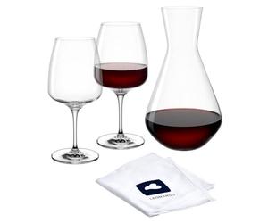 LEONARDO HOME CESTI 040974 Lot de 3 verres à vin avec chiffon de polissage - Passe au lave-vaisselle - Set de vin rouge résistant aux chocs - Verres à vin à style bas (500 ml) - Carafe en verre de