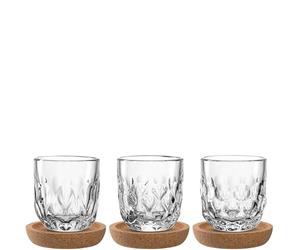 LEONARDO HOME GOCCE Lot de 6 verres à expresso • 60 ml • 3 dessous de verre en liège • 3 tasses à expresso • Verre à expresso pour porte-filtre • Passe au lave-vaisselle • Avec structure goutte