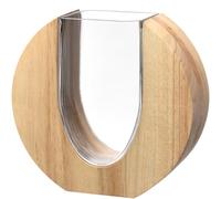 LEONARDO HOME Legno 025645 Vase Moderne en Verre et Bois, Fait à la Main, œuvre d'art intemporelle, Vase à Fleurs, Design élégant et Plaisir Durable, Hauteur 19 cm, Marron