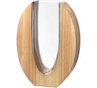 LEONARDO HOME Legno 025655 Vase Moderne en Verre et Bois, Fait à la Main, œuvre d'art intemporelle, Vase à Fleurs, Unique, Design élégant et Plaisir Durable, Hauteur 28 cm, Marron