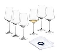 LEONARDO HOME Pucini 040977 Lot de 6 verres à vin blanc avec chiffon de polissage - Verres à vin résistants aux rayures (560 ml) - Passe au lave-vaisselle et durable - Verres intemporels pour vin