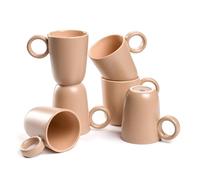 LEONARDO HOME Roma 027267 Lot de 6 tasses à café modernes avec anse - Fabriquées à la main en céramique de qualité supérieure - Empilables - Passe au lave-vaisselle et au micro-ondes - Abricot