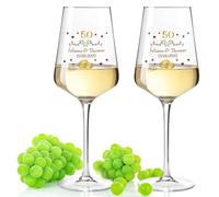 Leonardo Puccini Verres à vin avec impression UV - Mariage d'or 50 ans - Personnalisables avec nom et date - Cadeau pour fiançailles ou anniversaire