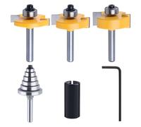 LEONTOOL 1/4" Tige Trousse de toupie à feuillure avec 6 roulements Set(1/8",1/4",5/16",3/8",7/16",1/2" portant), 3 PCS Slot Cutter Rabbeting Router Bit avec pince de toupie de 1/2" à 1/4"