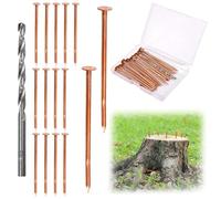 LEONTOOL 15 pièces Clous en cuivre pour Tuer Les Arbres, souches et Racines, Clous en cuivre Pur de 3,1" avec mèche HSS et boîte de Rangement, pour l’aménagement paysager et Le Jardinage