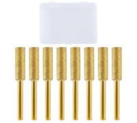 LEONTOOL 8 Pcs Haute Dureté Diamant Tronçonneuse Aiguiseur Mèche 7/32" 5,5 mm Titane Plaqué Meule Lime Outil de Polissage avec 1/8" Tige Meule Meule Lime pour Tronçonneuse Bois Bijoux Pierre, Doré