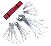 LEONTOOL Lot de 16 clés plates à extrémité ouverte SAE et métriques 3/8" à 1-1/4" et 5,5 mm à 27 mm Jeu de clés plates en acier CR-V avec étui à roulettes