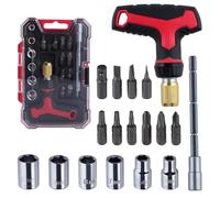 LEONTOOL Lot de 18 clés à cliquet et tournevis à poignée en T, 3 poignées réglables, tournevis à cliquet magnétique multi-embouts et douilles avec mécanisme de charge rapide pour la maison et le