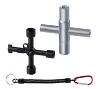 LEONTOOL Lot de 2 clés de robinet à 4 voies multifonctions en acier pour robinet, robinet, robinet, bouche, armoire de commande