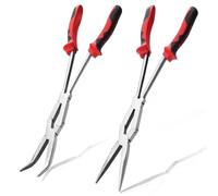 LEONTOOL Lot de 2 pinces à bec effilé droites et coudées à 45 degrés à double articulation - Pince à bec effilé extra longue avec mâchoire crantée - Pinces longue portée pour espaces étroits