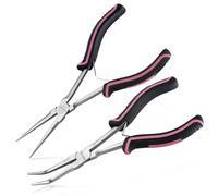 LEONTOOL Lot de 2 pinces à mâchoires plates et courbées de 7" avec portée extra longue pour la fabrication de bijoux, l'enroulement de fils et la manipulation d'objets