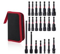 LEONTOOL Lot de 21 tourne-écrous pour perceuse à percussion, tige hexagonale de 6,35 mm, tournevis à percussion métrique et SAE, porte-embout magnétique