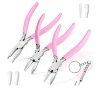 LEONTOOL Set de 3 Pinces à Lunettes Bec Rond Bec Plat à Mâchoires Nylon Pince Ajustage Plaquettes Nasales Avec Tournevis Inox Rose
